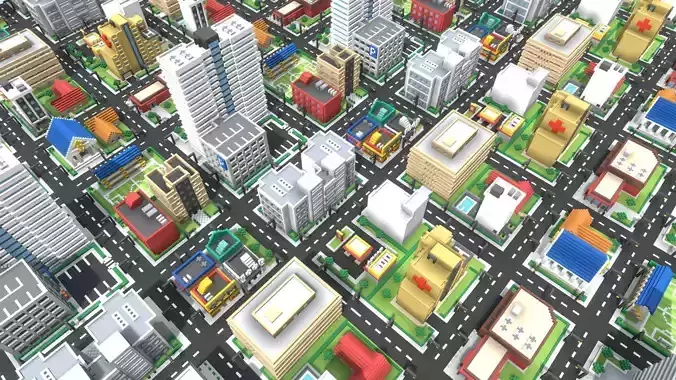 Voxel City Low-poly 3D model
