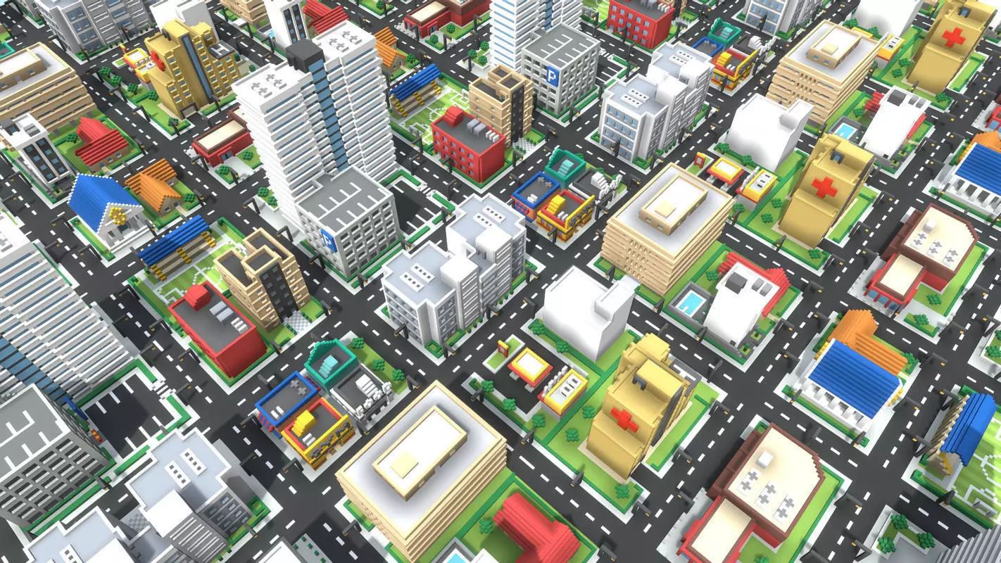 Voxel City Low-poly 3D model_0