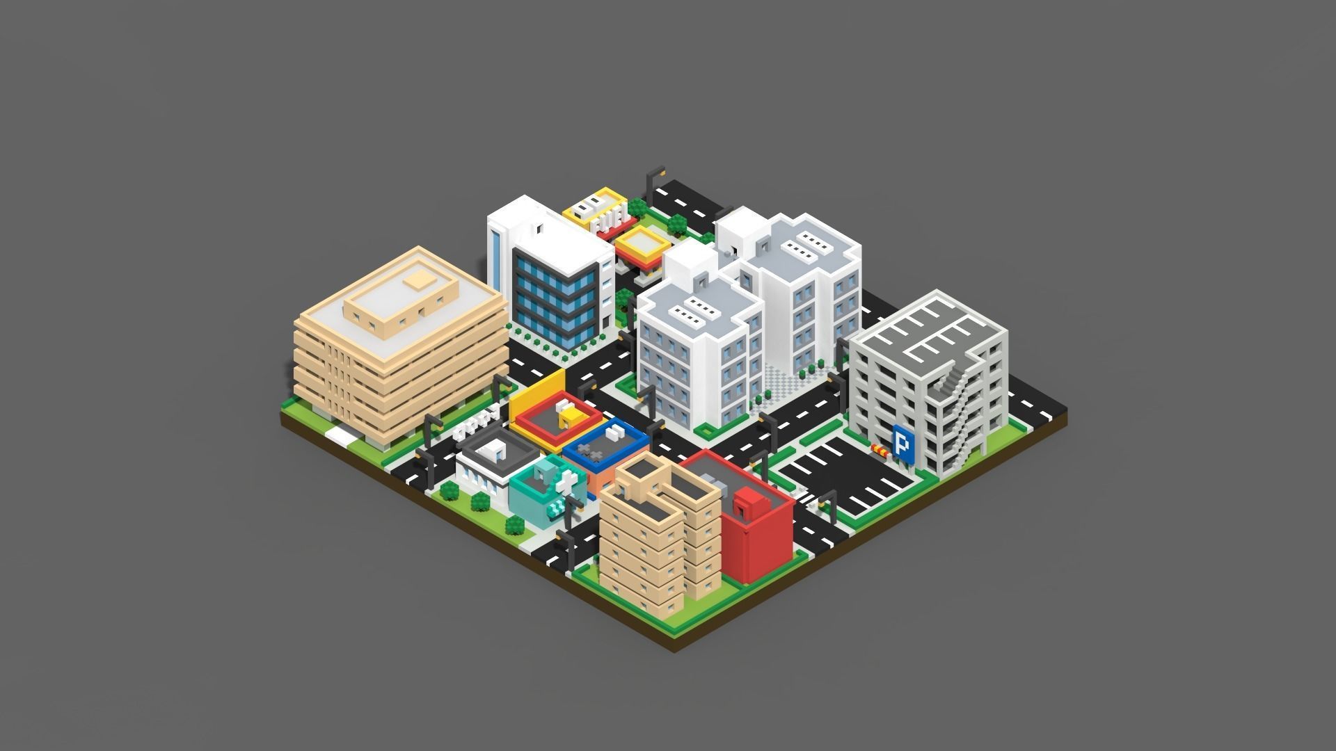 Voxel City Low-poly 3D model_10