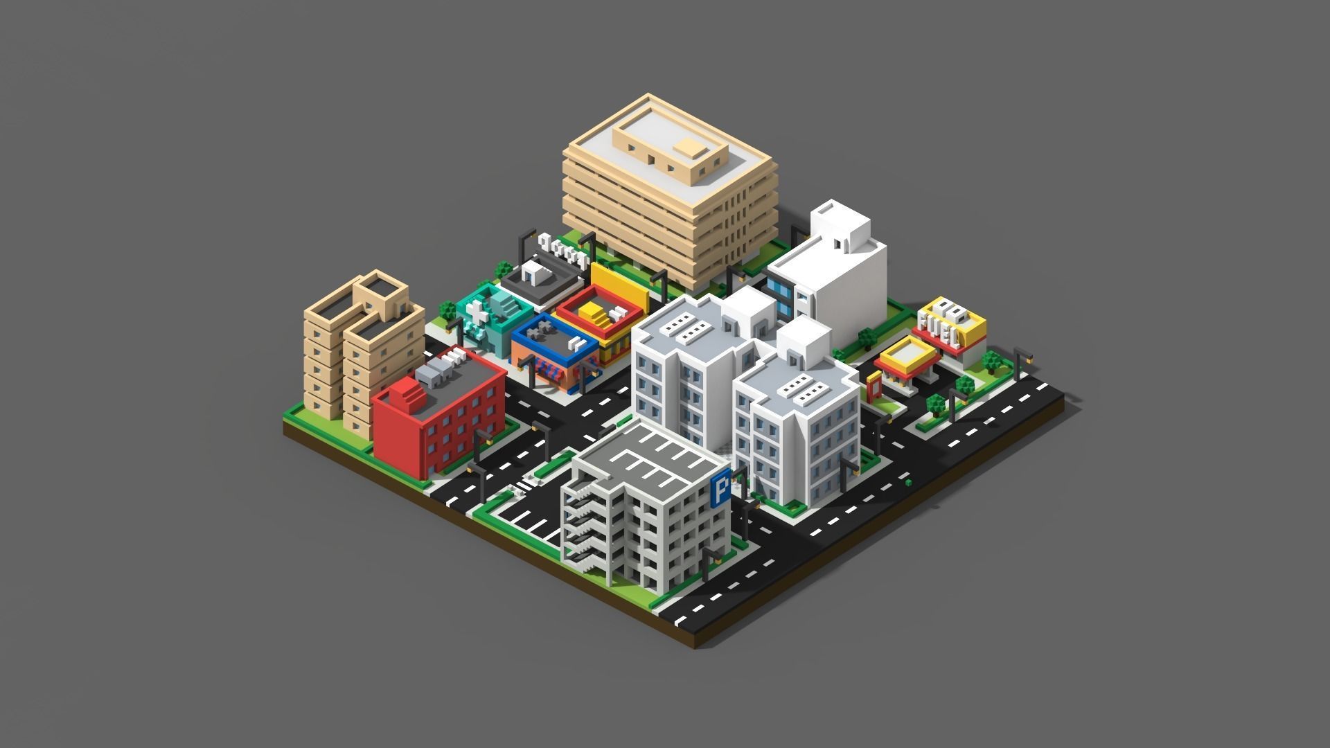 Voxel City Low-poly 3D model_7