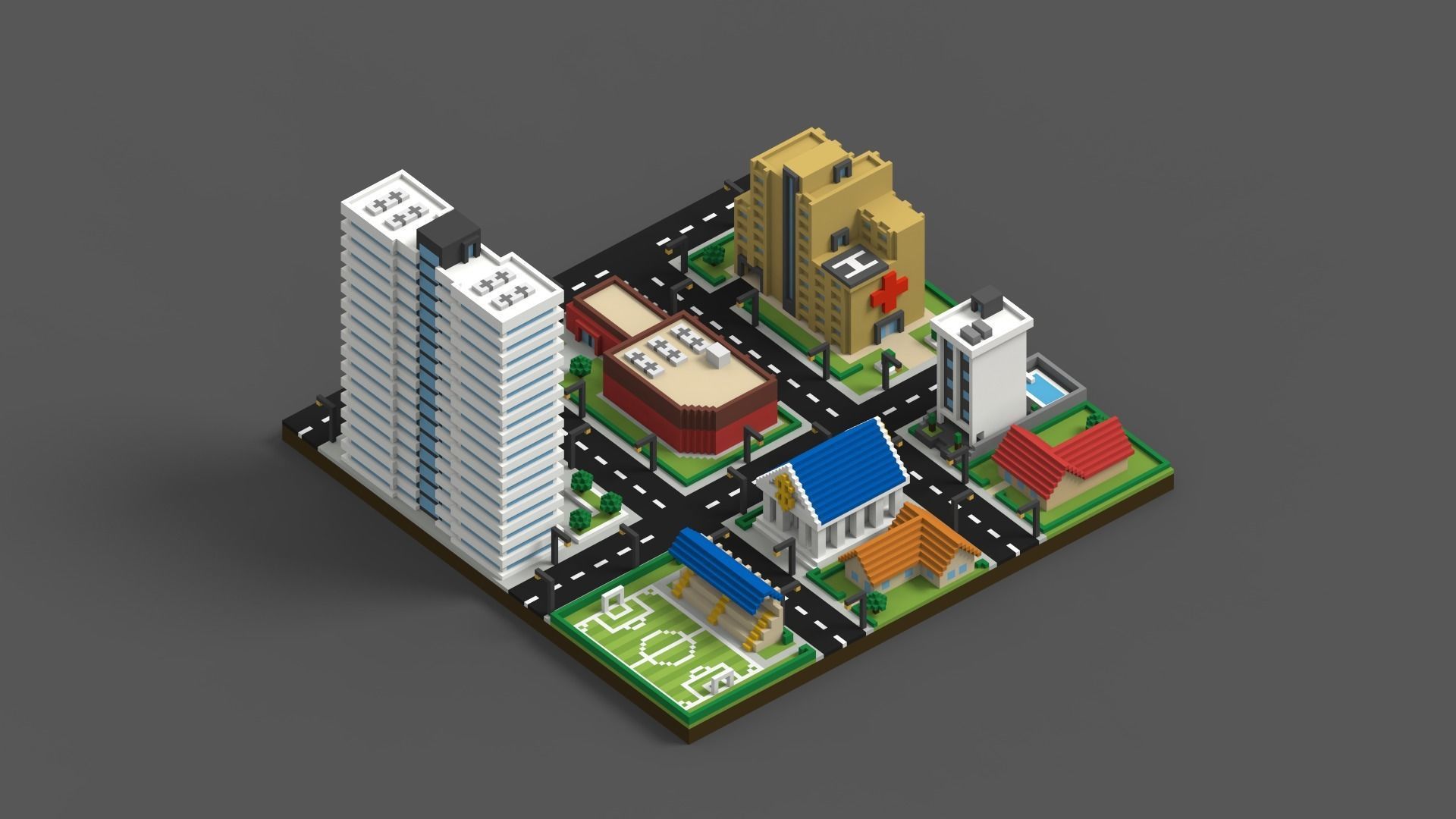 Voxel City Low-poly 3D model_3