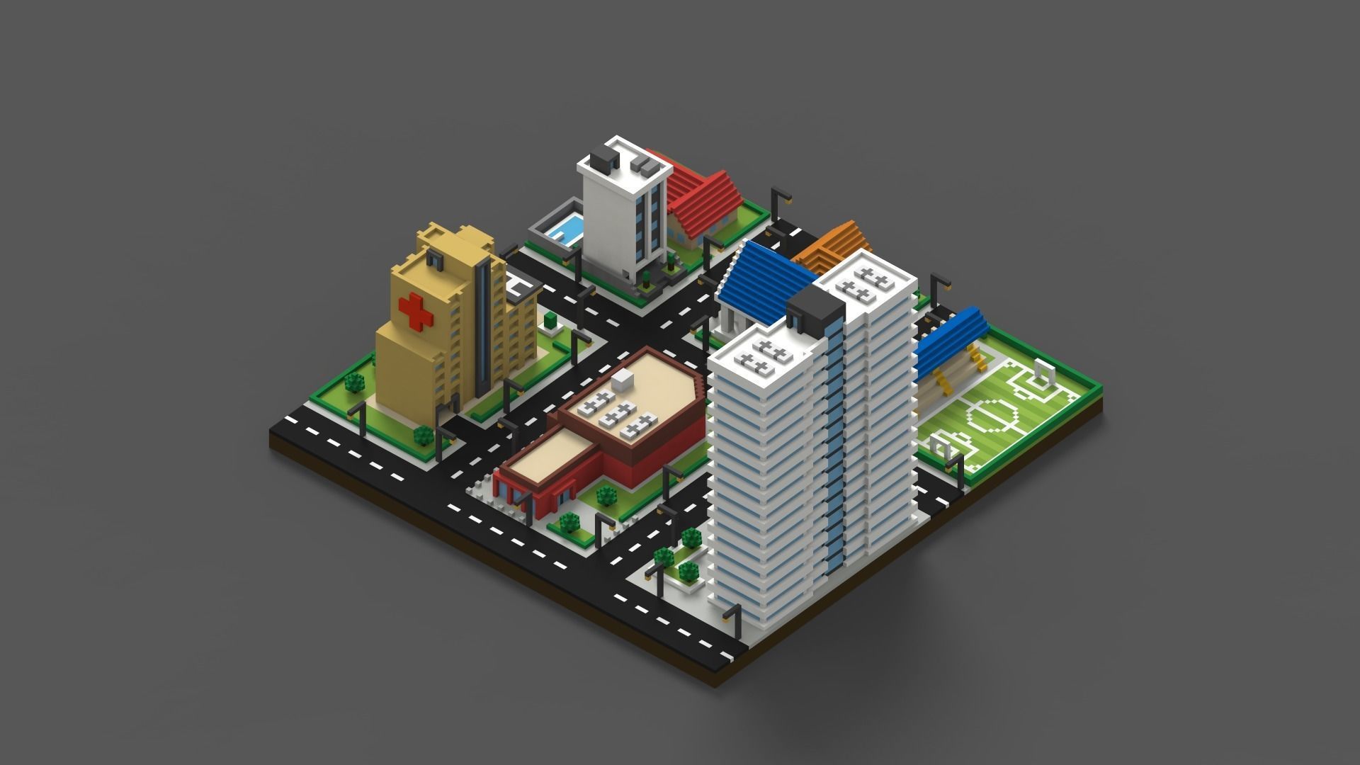 Voxel City Low-poly 3D model_5