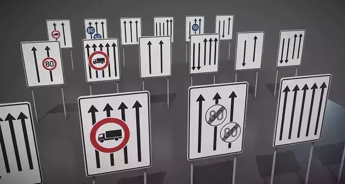 Verkehrszeichen-Fahrstreifentafeln road signs with arrows