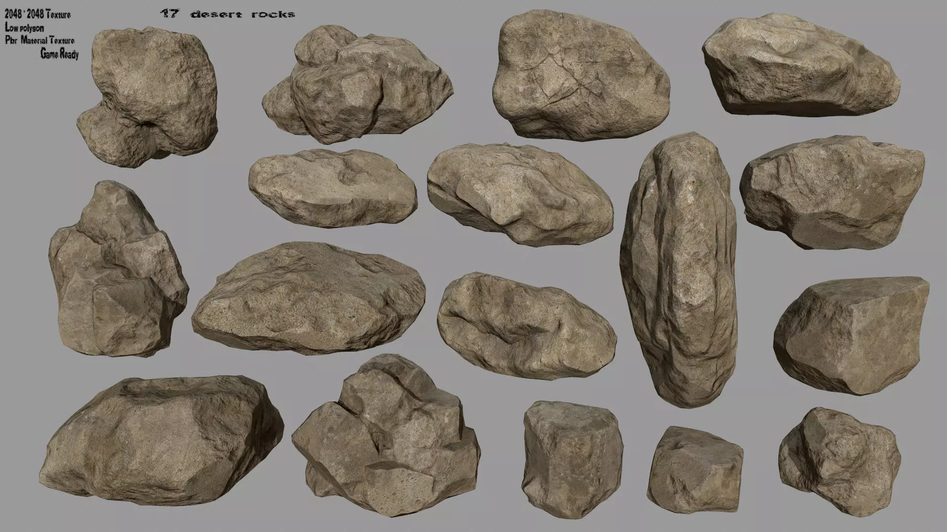 desert rocks Low-poly 3D model_0