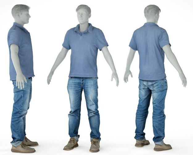 Male Casual Outfit 51 Shirt Jeans Footwear Low-poly 3D model
