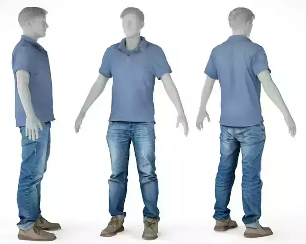 Male Casual Outfit 51 Shirt Jeans Footwear Low-poly 3D model