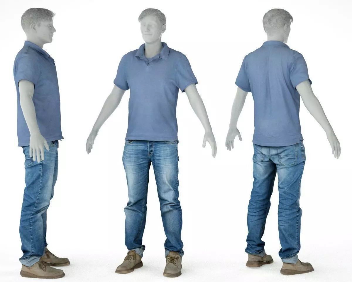 Male Casual Outfit 51 Shirt Jeans Footwear Low-poly 3D model