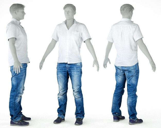 Male Casual Outfit 52 Shirt Pants Shoes Low-poly 3D model