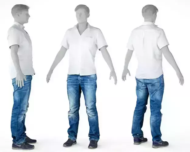 Male Casual Outfit 52 Shirt Pants Shoes Low-poly 3D model