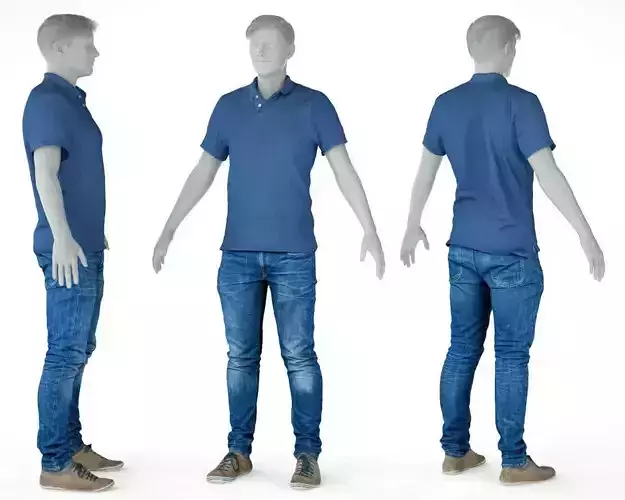 Male Casual Outfit 53 Shirt Jeans Footwear Low-poly 3D model