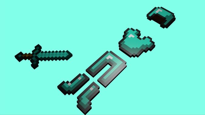 minecraft diamond  warior items Low-poly 3D model
