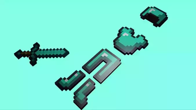 minecraft diamond  warior items Low-poly 3D model