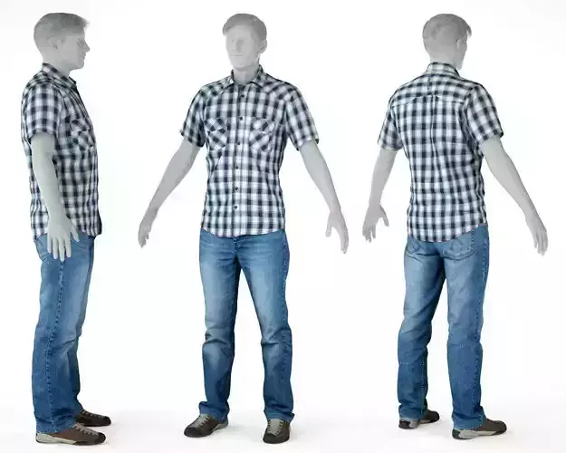 Male Casual Outfit 54 Shirt Pants Shoes Low-poly 3D model