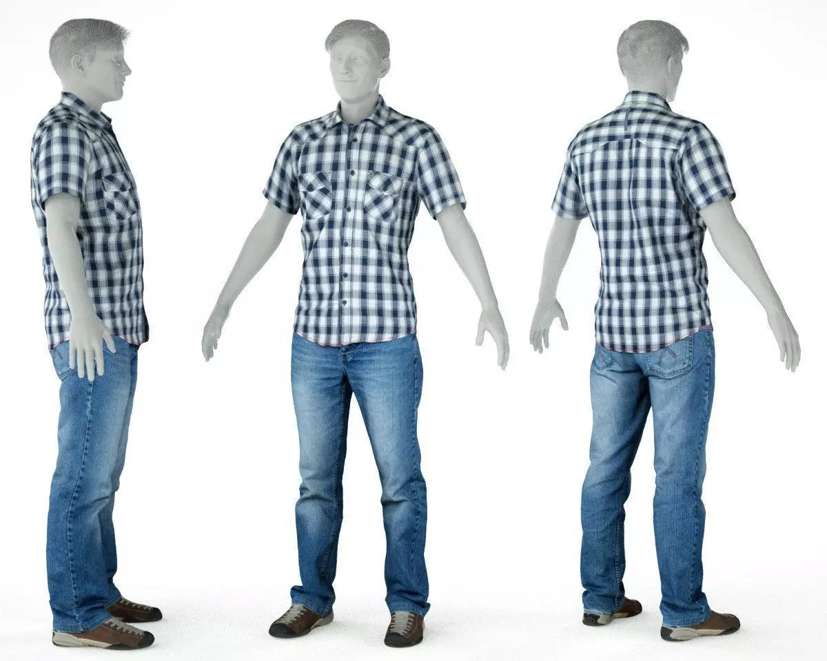 Male Casual Outfit 54 Shirt Pants Shoes Low-poly 3D model