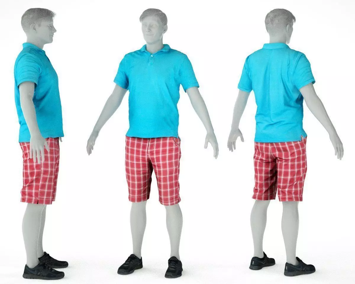 Male Casual Outfit 55 Shorts Shirt Footwear Low-poly 3D model