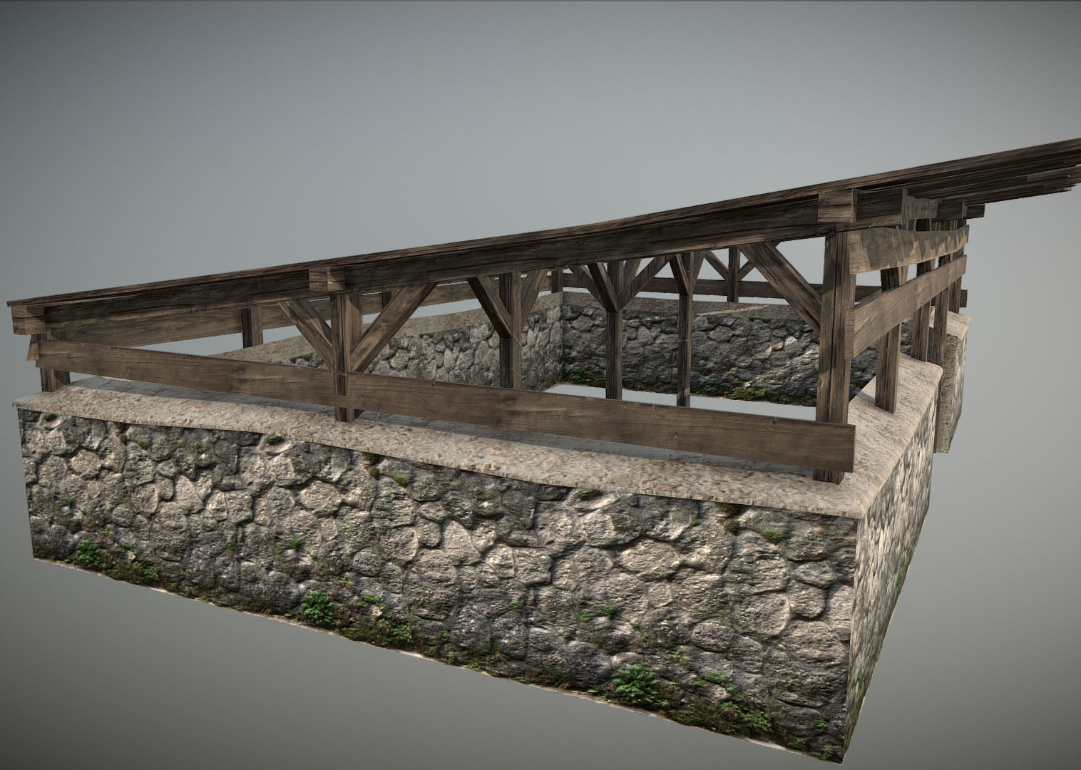 Stable1 stone structure with wooden roof Low-poly 3D model_3
