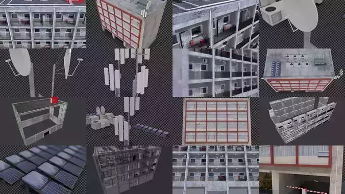 Low cost housing or residence block of flats 3D Model Collection