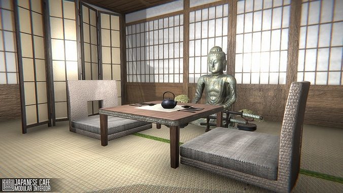 Japanese cafe -  modular interior Low-poly 3D model