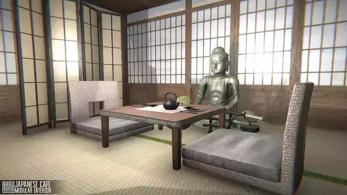 Japanese cafe -  modular interior Low-poly 3D model