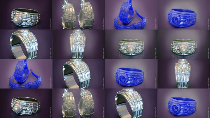 The Om mantra ring with pearl and earrings print models 3D Model Collection