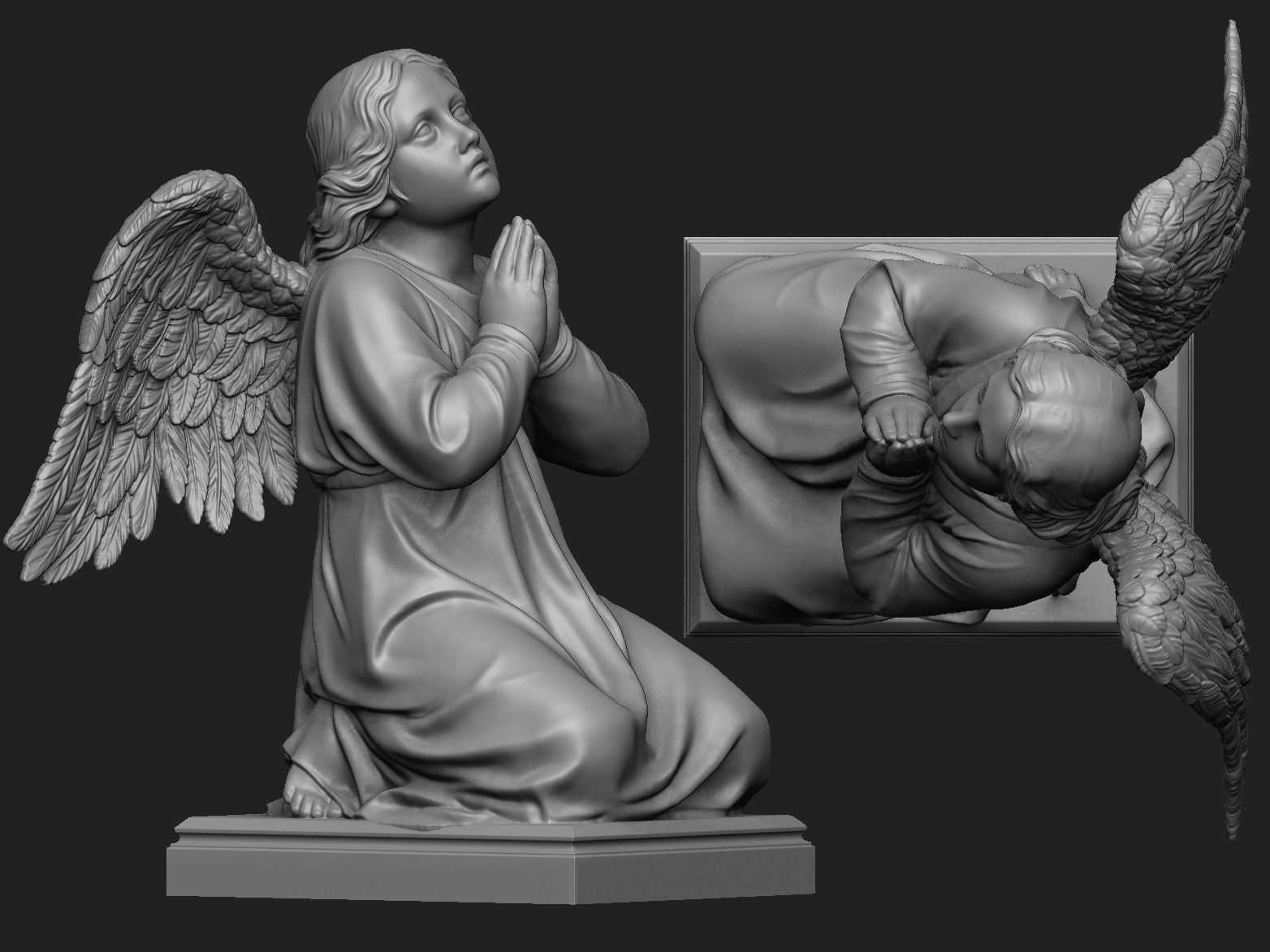 Kneeling Angel Statue 3D print model_3