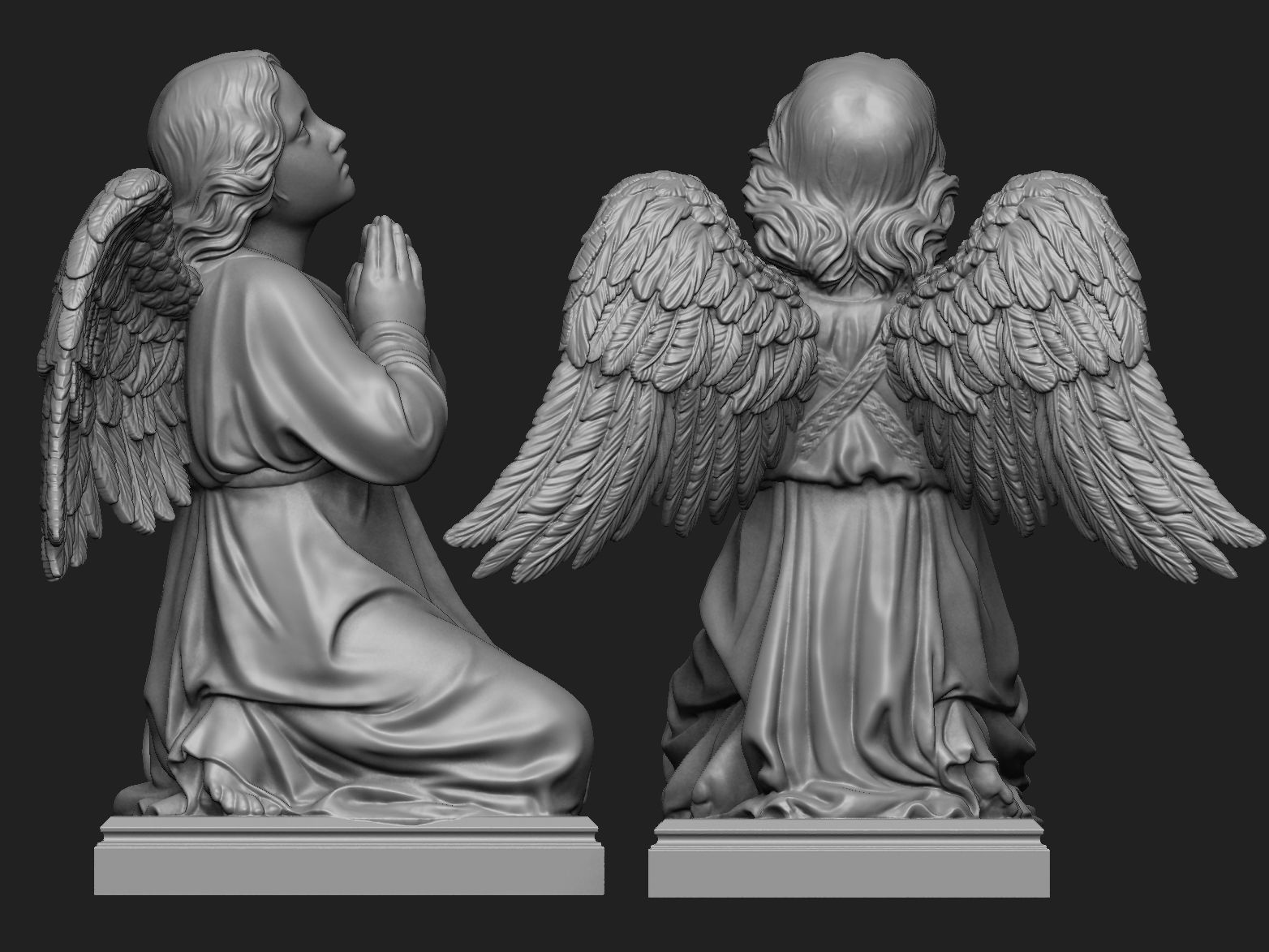 Kneeling Angel Statue 3D print model_2