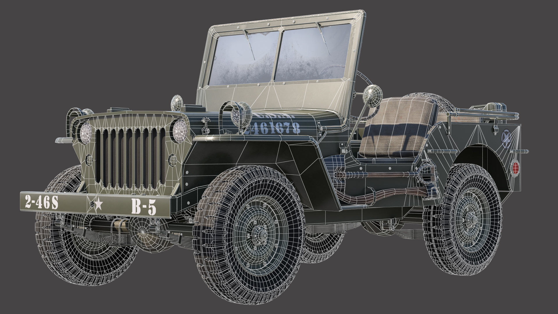Military Jeep Car Willys  Low-poly 3D model_19