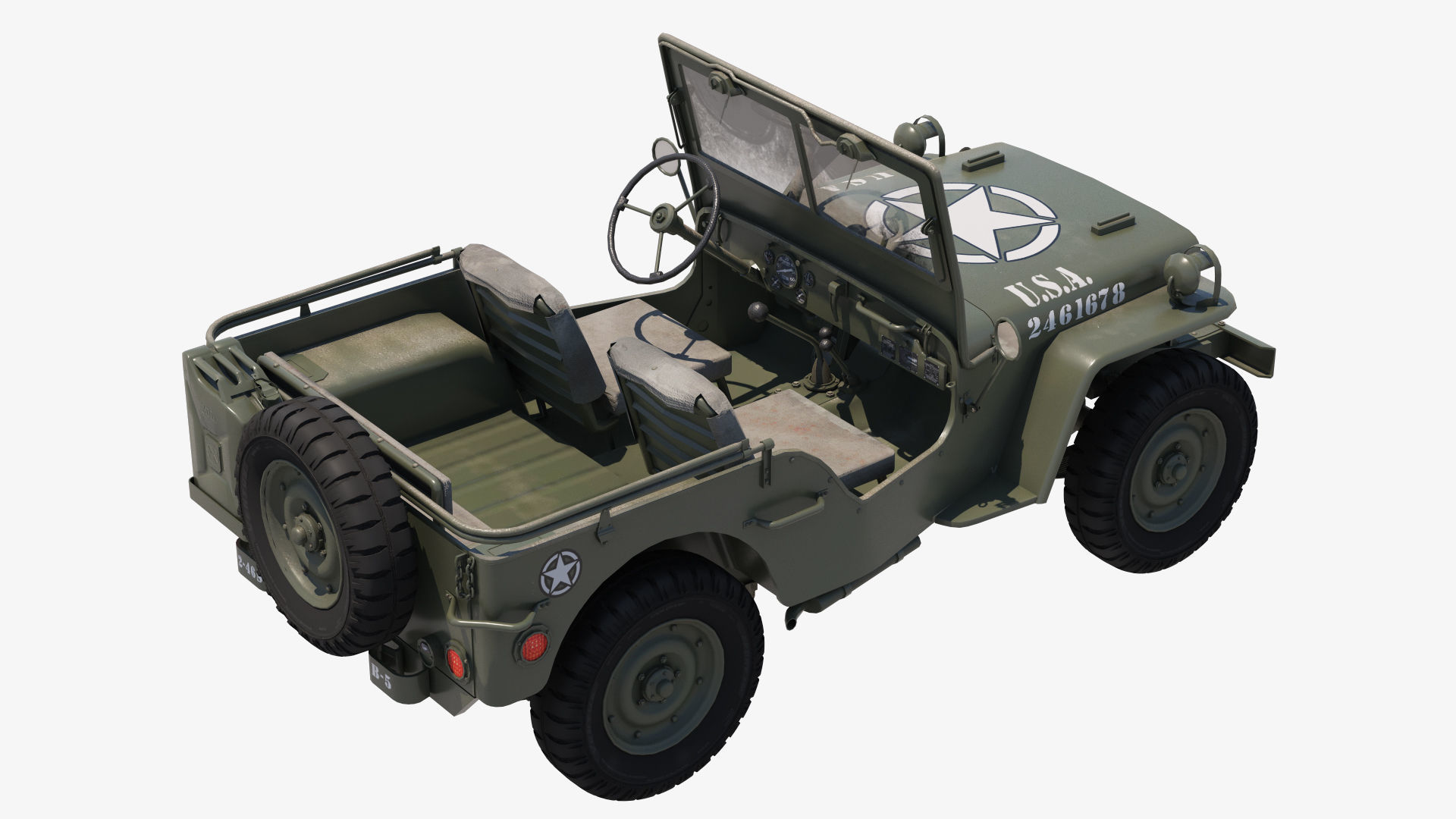 Military Jeep Car Willys  Low-poly 3D model_4