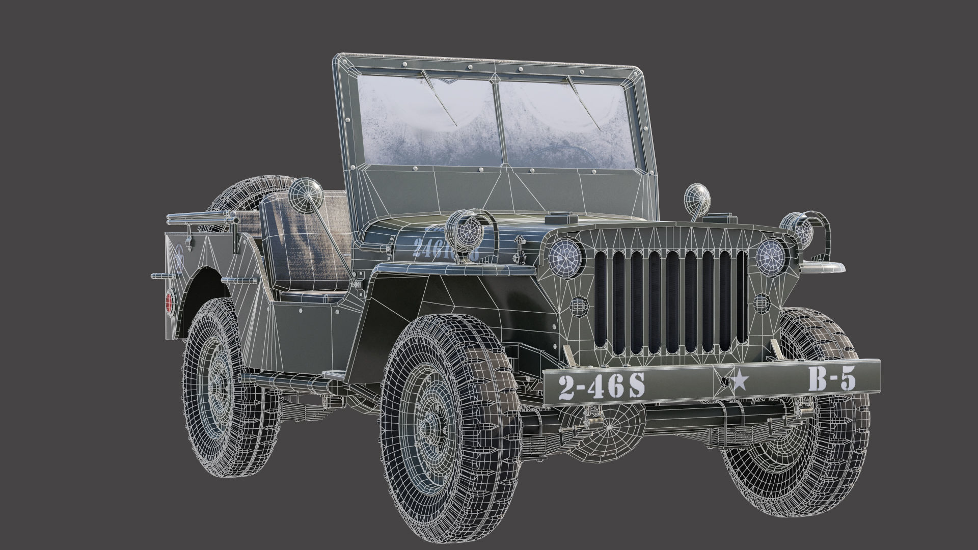 Military Jeep Car Willys  Low-poly 3D model_14