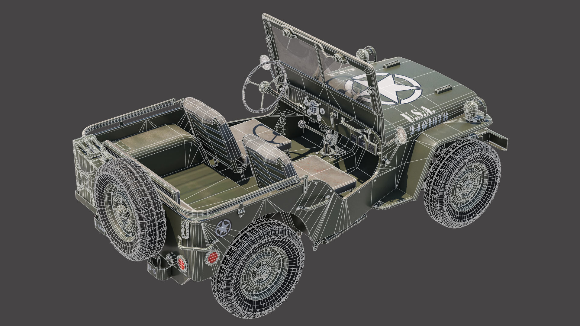 Military Jeep Car Willys  Low-poly 3D model_12