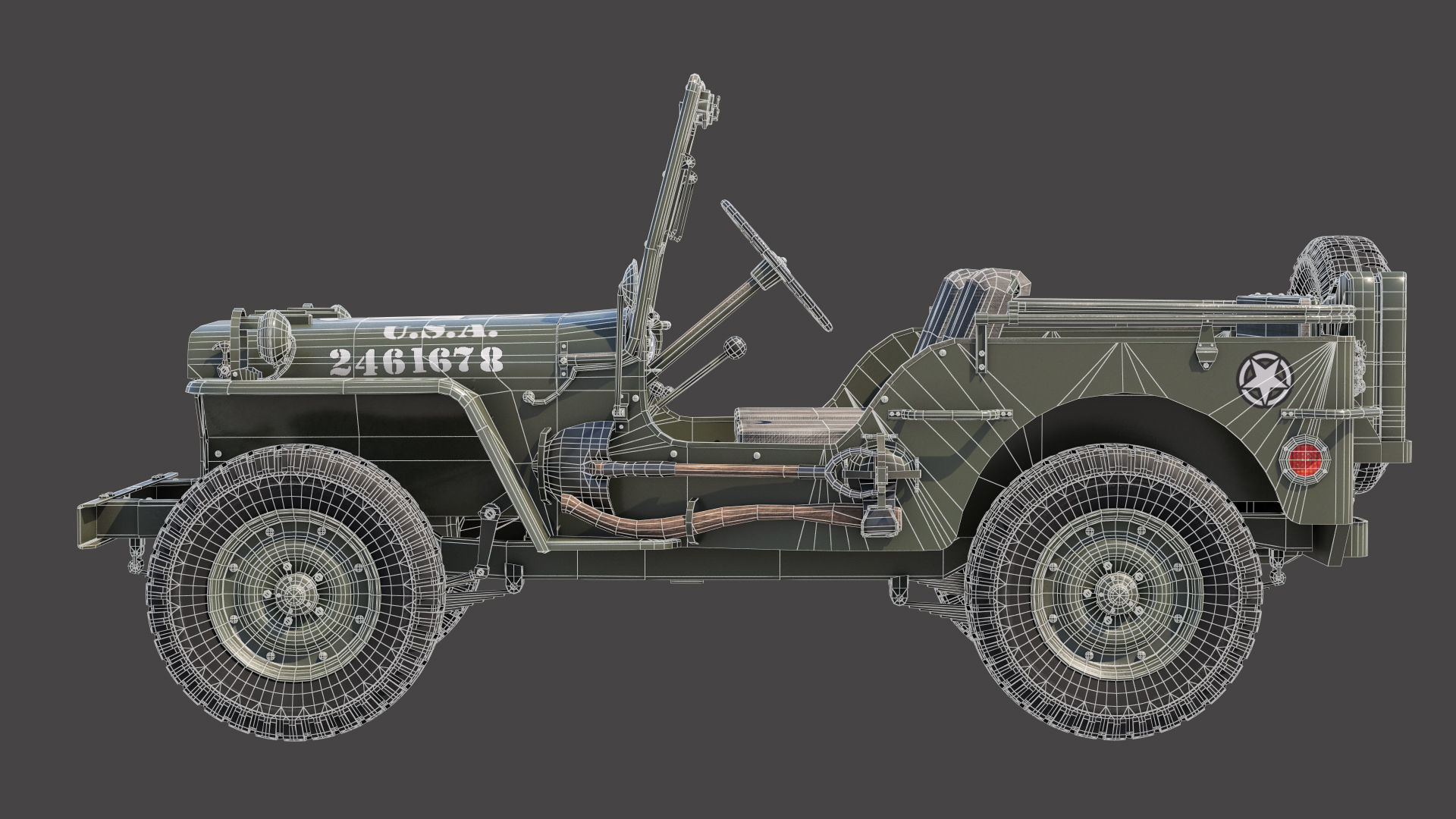 Military Jeep Car Willys  Low-poly 3D model_13
