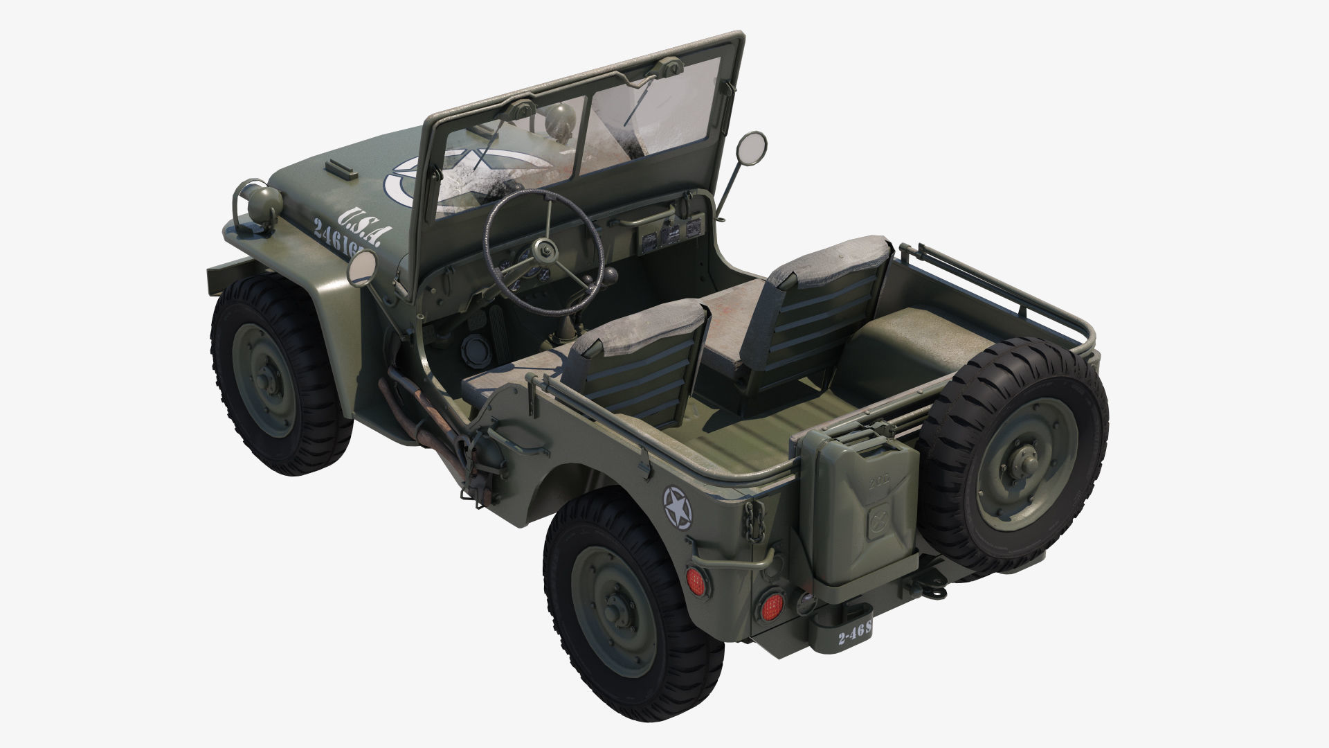 Military Jeep Car Willys  Low-poly 3D model_10