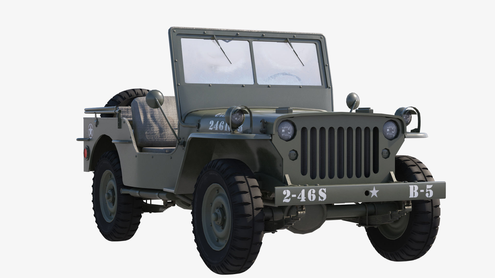 Military Jeep Car Willys  Low-poly 3D model_3