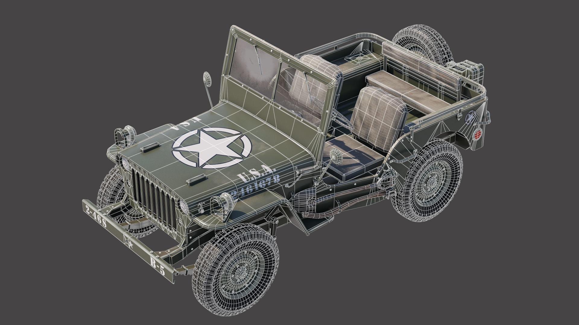 Military Jeep Car Willys  Low-poly 3D model_16