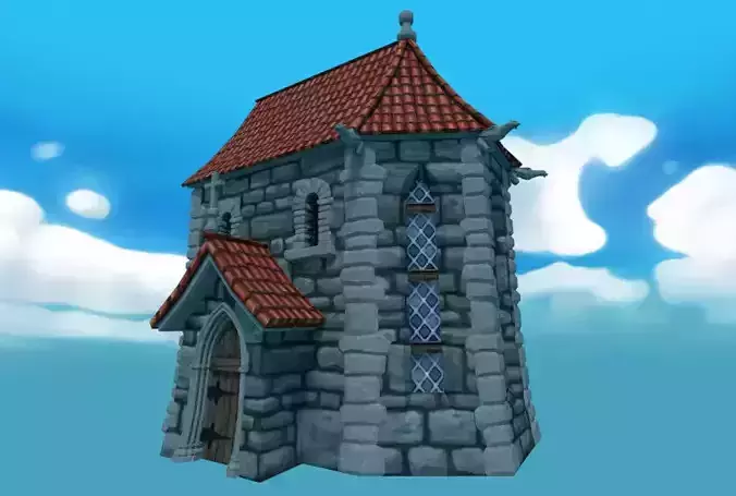 Low poly cartoon chapel Low-poly 3D model