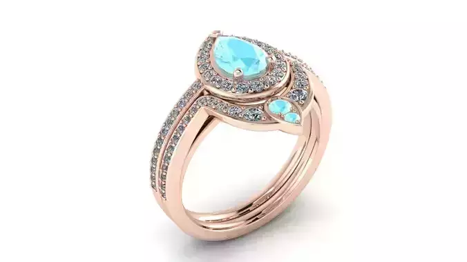 Ring02 aqua topaz and diamond ring in rose gold