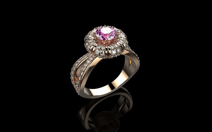 Pink  Sapphire  And Diamonds Wumen Ring 3D print model