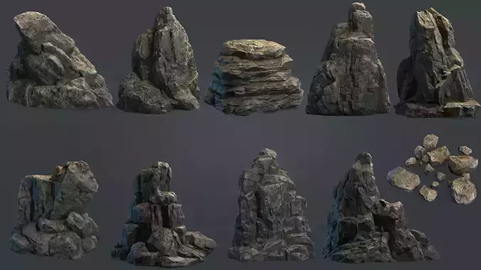 Boulders Collection PBR Game Ready stack of rocks