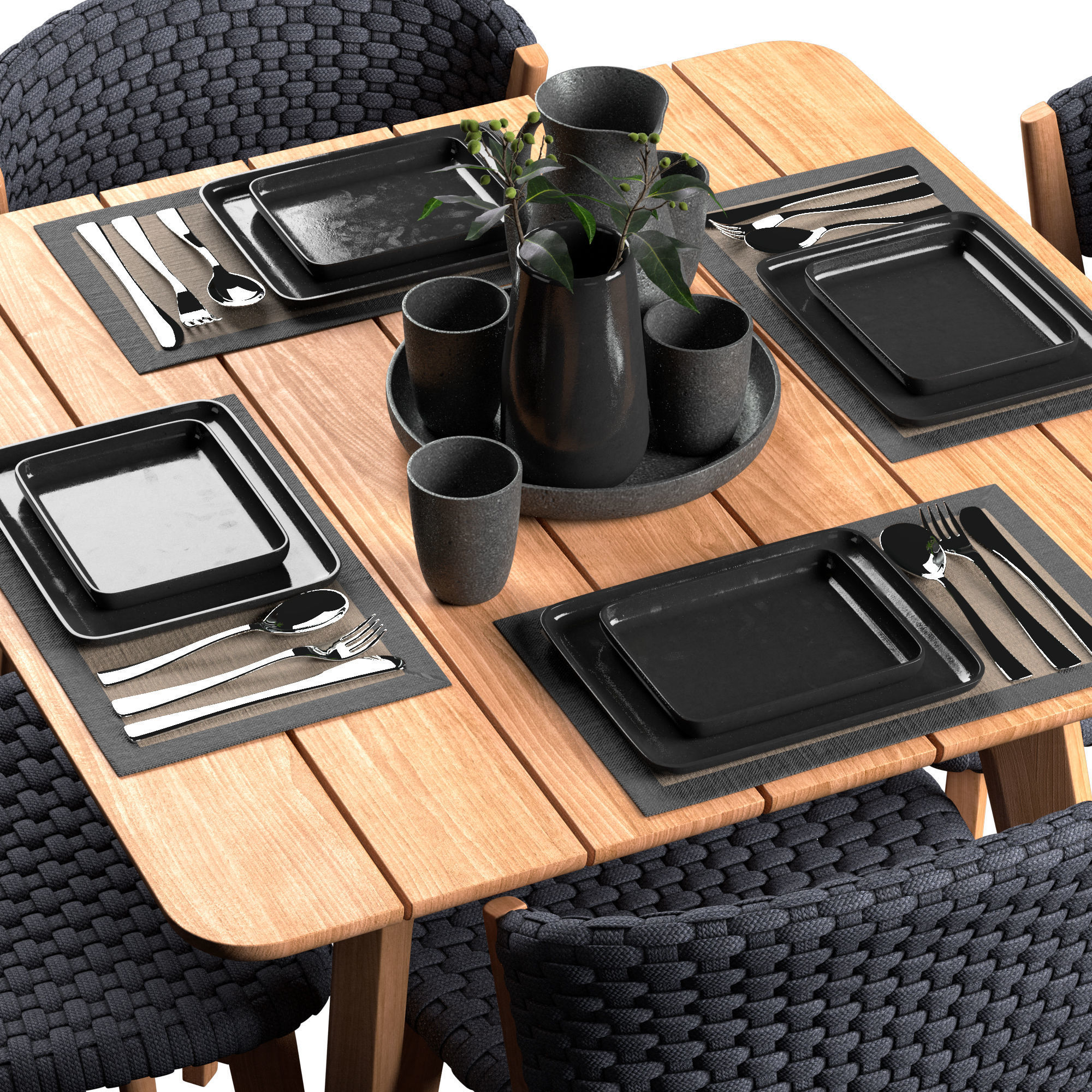 Ethimo Knit dining chair and square table 3D model_3