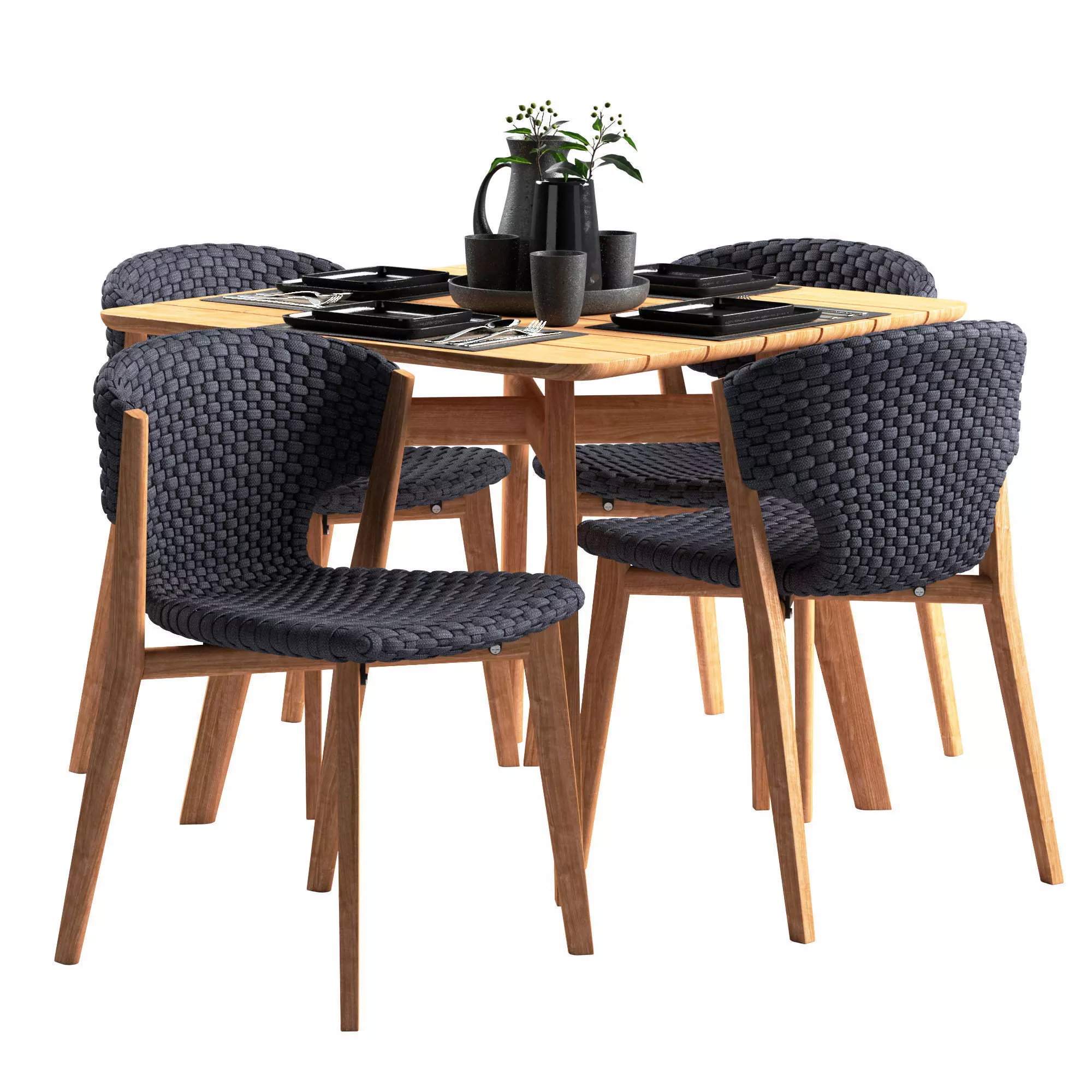 Ethimo Knit dining chair and square table 3D model_0