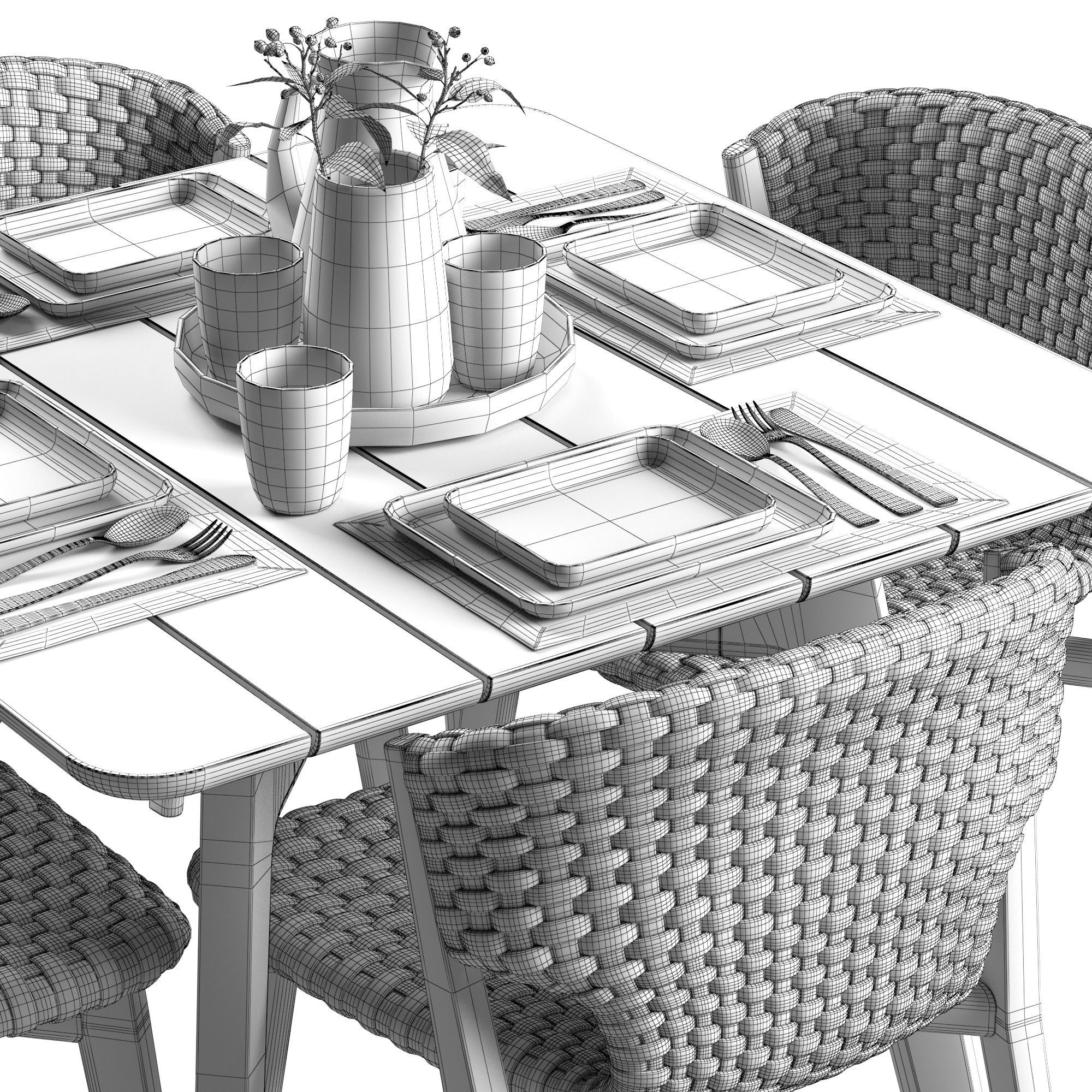 Ethimo Knit dining chair and square table 3D model_4