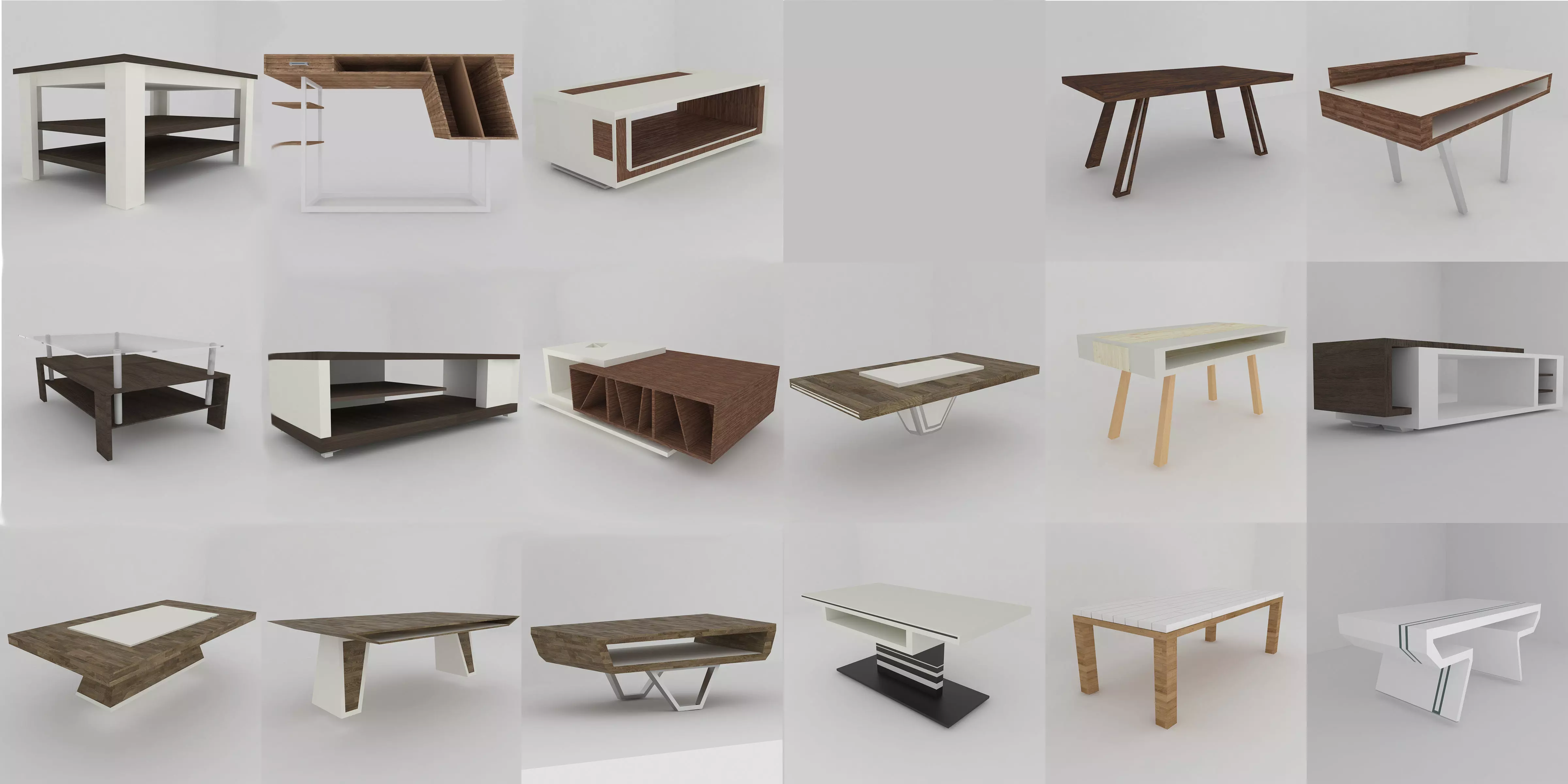 Big collection of modern tables Low-poly 3D model_0