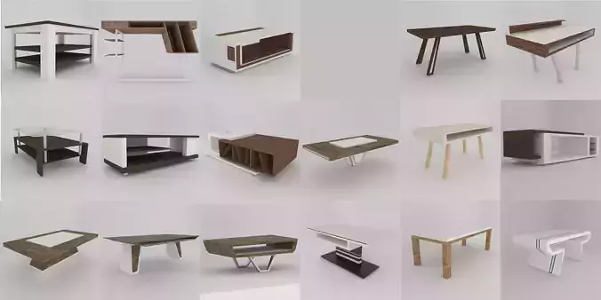 Big collection of modern tables Low-poly 3D model
