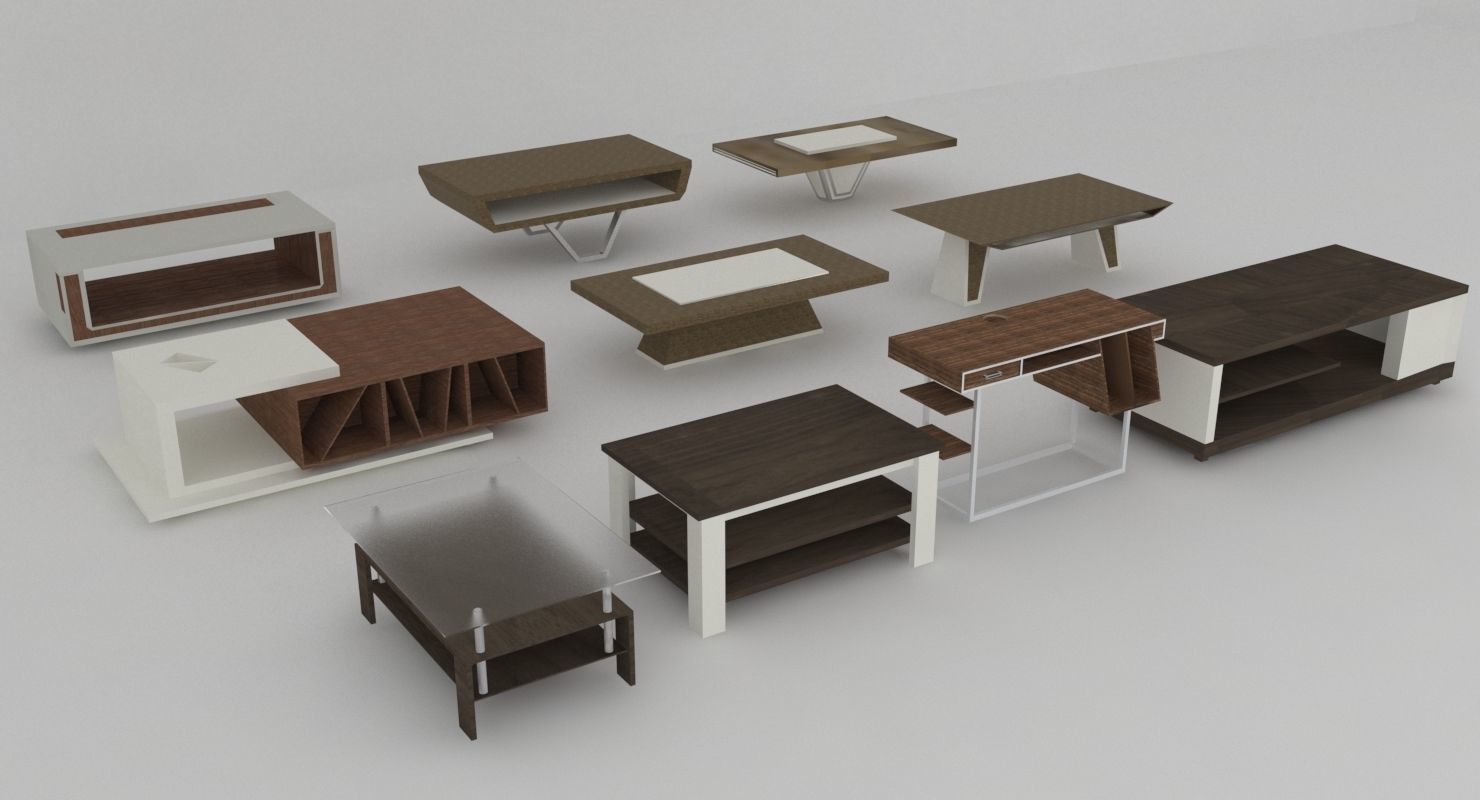 Big collection of modern tables Low-poly 3D model_1
