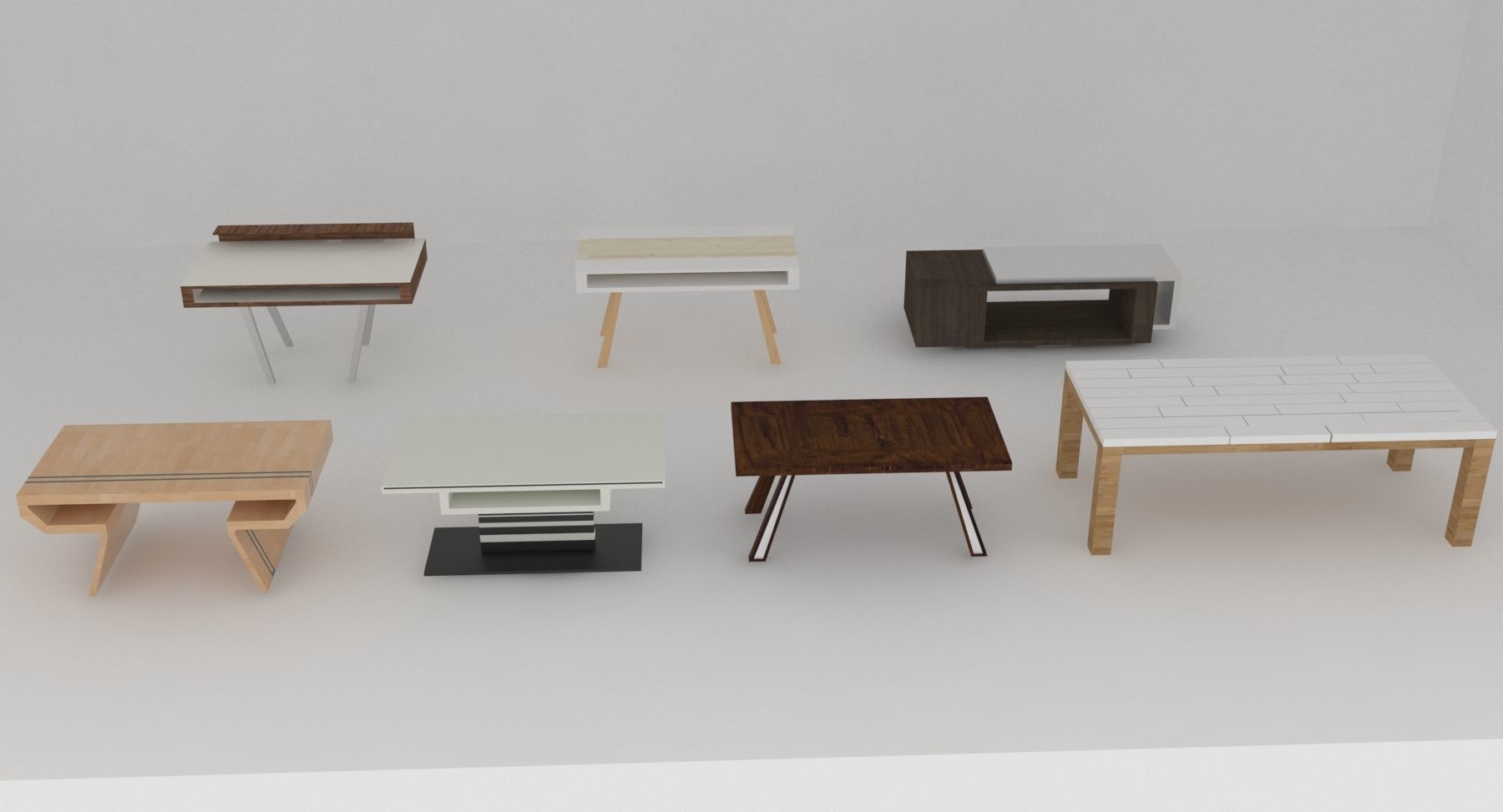Big collection of modern tables Low-poly 3D model_2