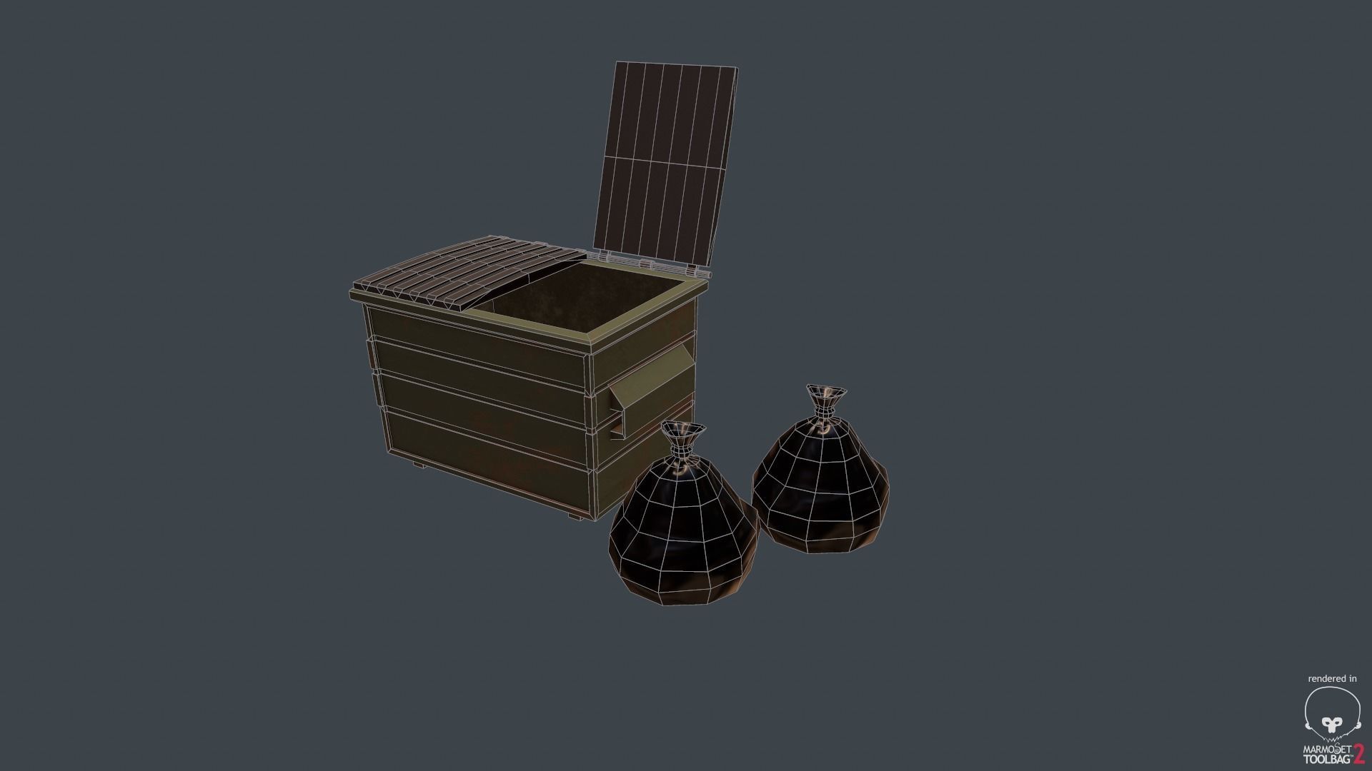 Game Ready Dumpster trash can with stick in it Low-poly 3D model_4