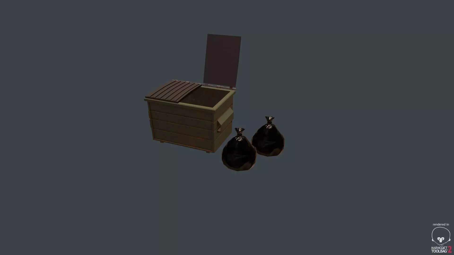 Game Ready Dumpster trash can with stick in it Low-poly 3D model_0