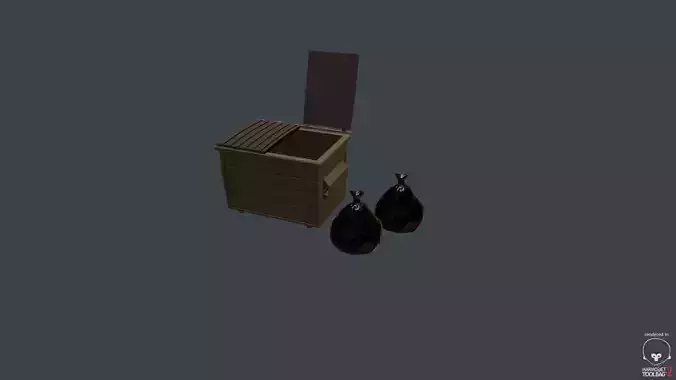Game Ready Dumpster trash can with stick in it Low-poly 3D model