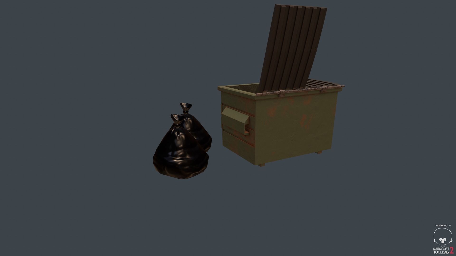 Game Ready Dumpster trash can with stick in it Low-poly 3D model_1