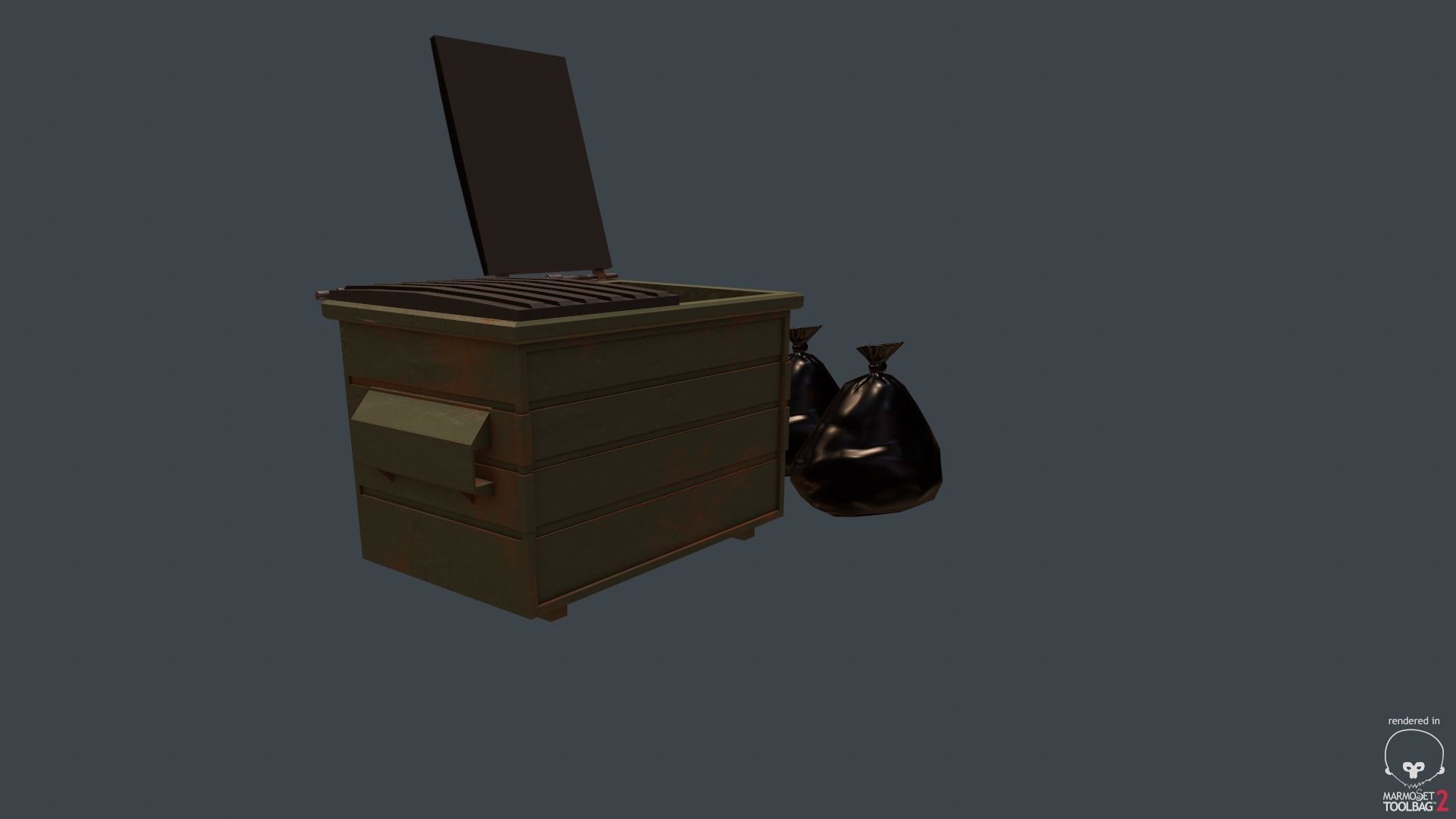 Game Ready Dumpster trash can with stick in it Low-poly 3D model_2